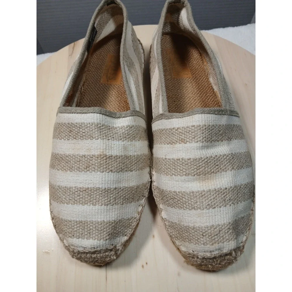 Bass Women's Summer Cream Striped Espadrilles Flats Size 11 Made in Spain